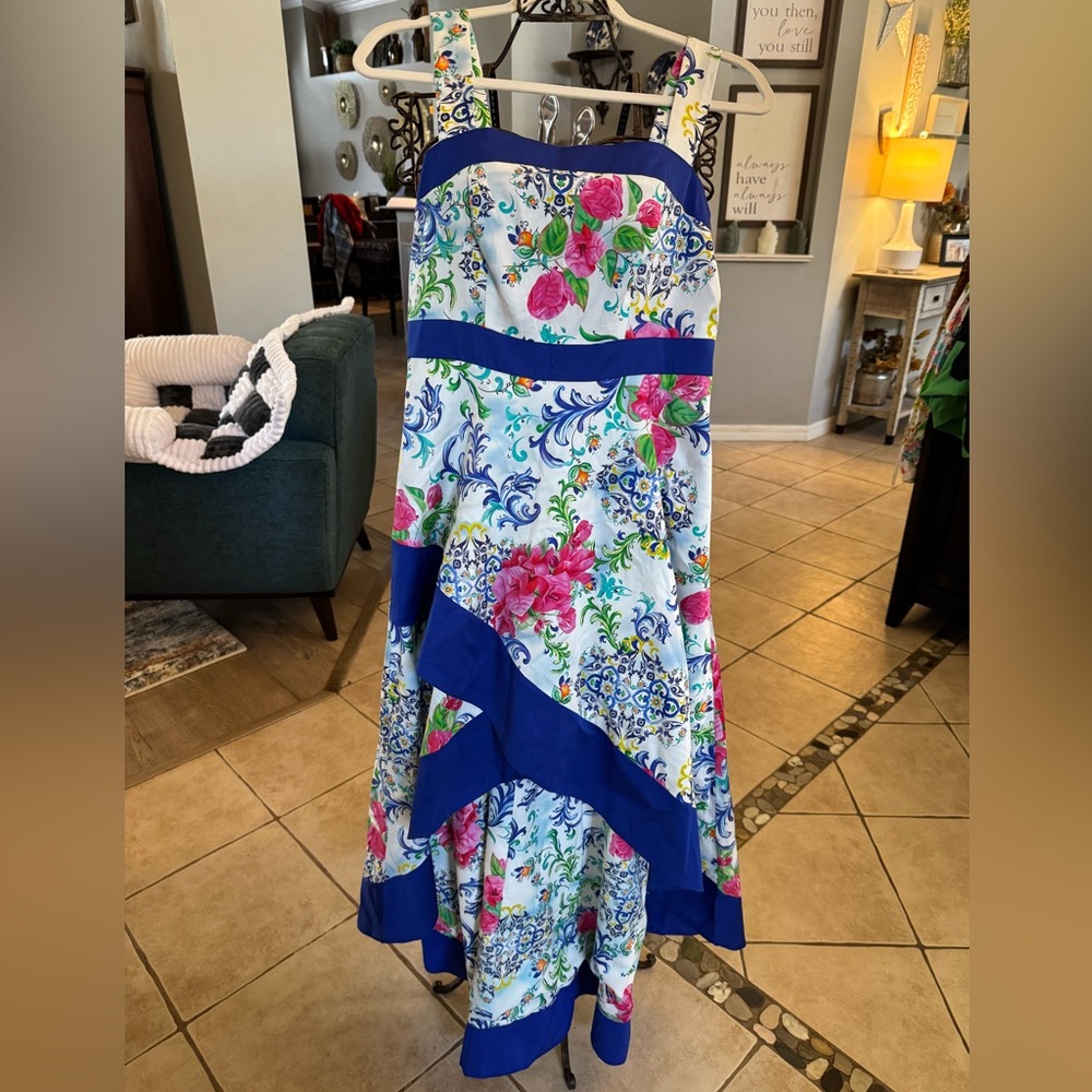 NWT Boston Proper Capri Tiles Print Square Neck High Low Dress size 4 - Picture 3 of 8